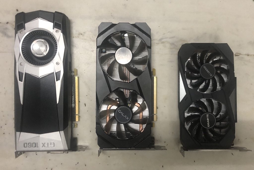 Size comparison: GTX 1060, GTX 1660, GTX 1650