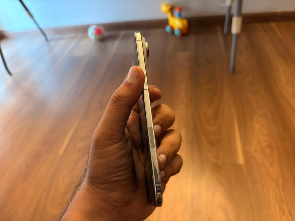 Close-up of iPhone 17 Air titanium frame highlighting its thin and lightweight build.