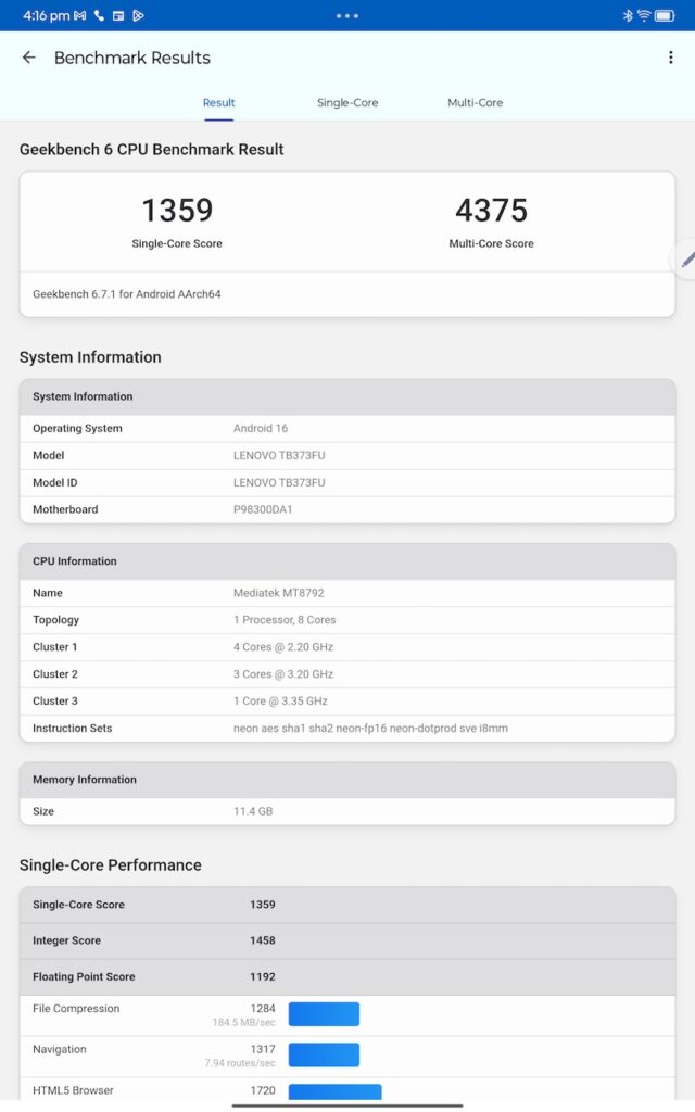 Lenovo Idea Pad Pro Geekbench