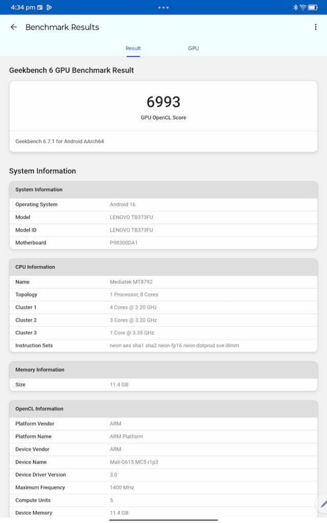 Lenovo Idea Pad Pro Geekbench GPU