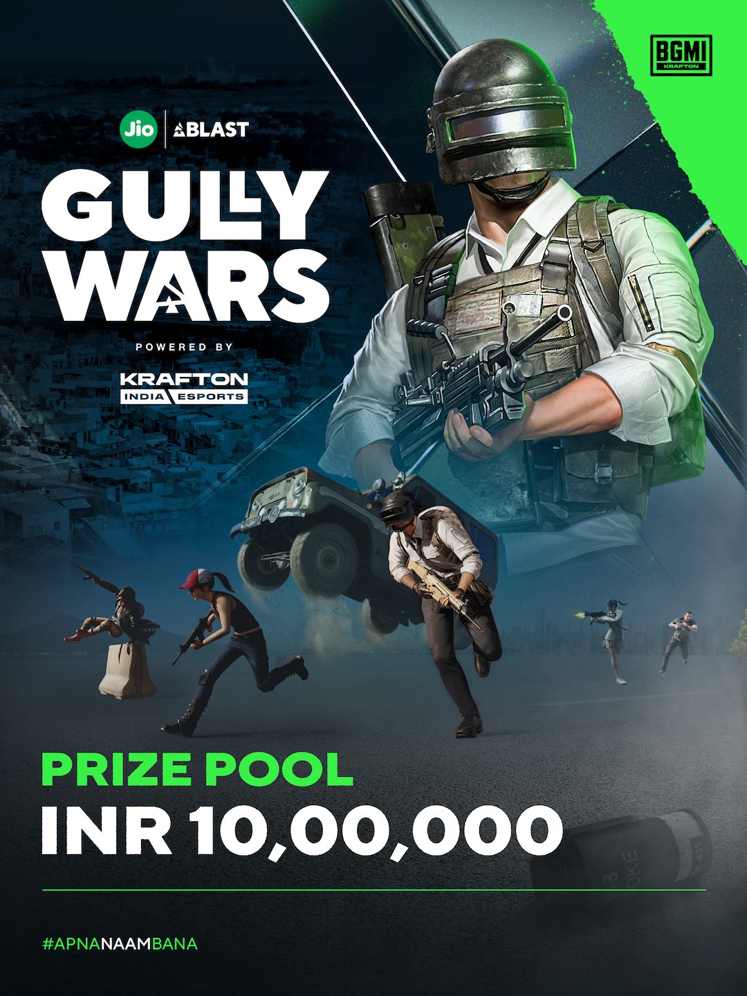 BGMI Gully Wars poster showing the INR 10,00,000 prize pool
