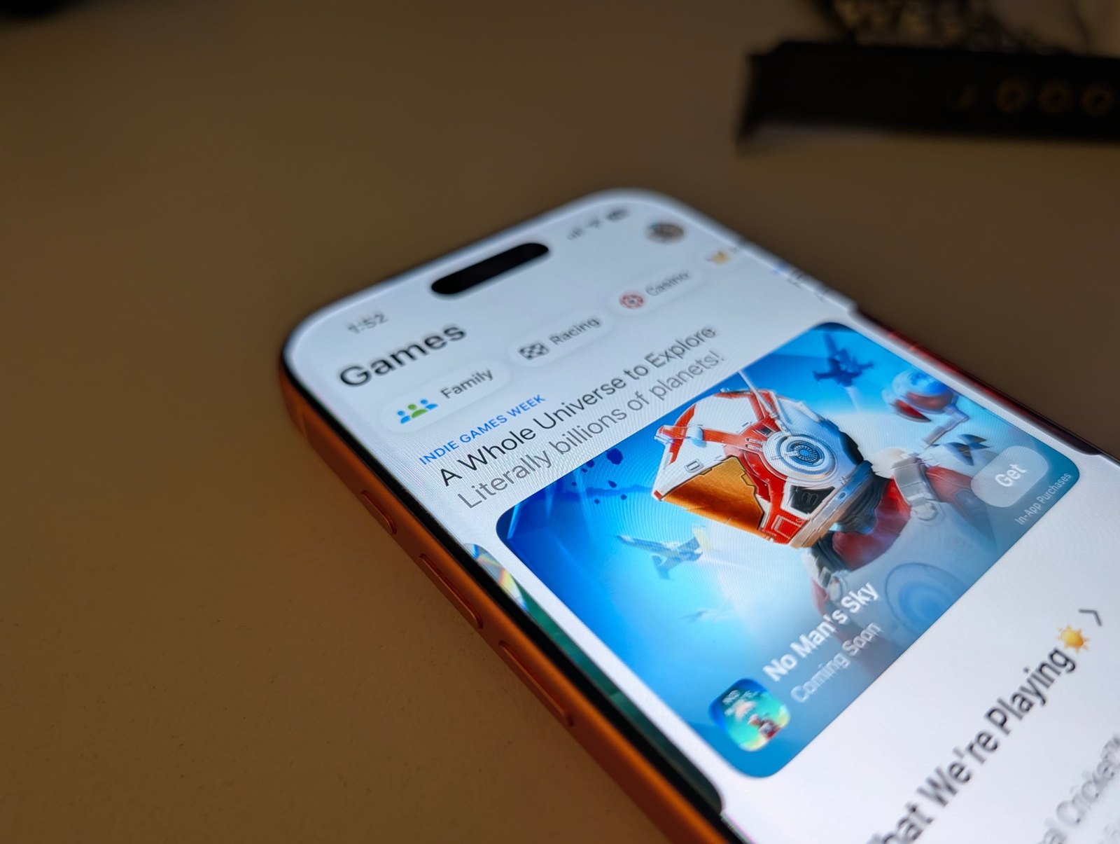 No Man's Sky Indie Games Week card on the App Store Games tab on iPhone, titled A Whole Universe to Explore